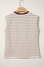 Brown stripe ribbed tank top with round neck and loose fit, made of cotton and elastane, from Dear-Lover Dropshipping.