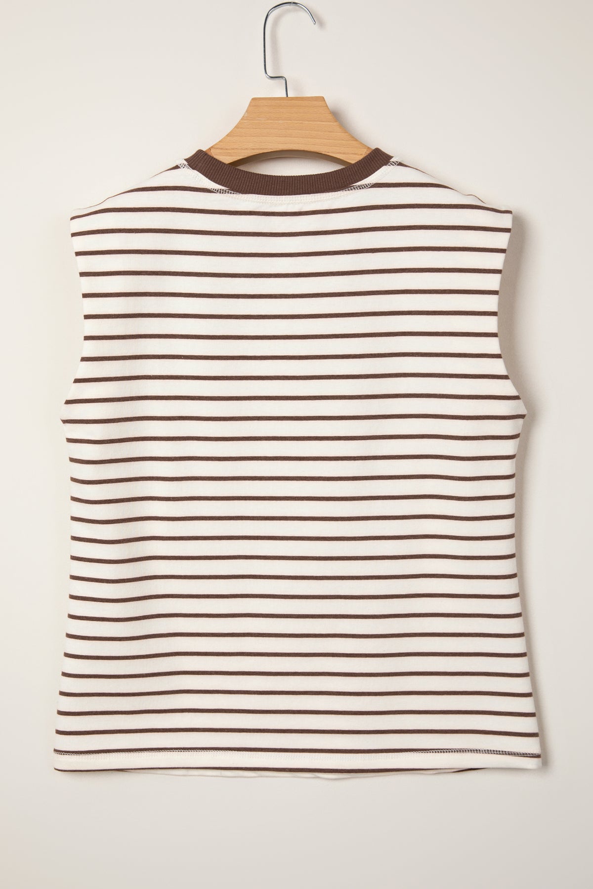 Brown stripe ribbed tank top with round neck and loose fit, made of cotton and elastane, from Dear-Lover Dropshipping.