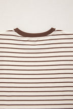 Brown stripe ribbed round neck loose tank top by Dear-Lover, featuring soft cotton-elastane fabric and casual fit.