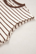 Brown stripe ribbed tank top with round neckline, loose fit, made of cotton and elastane, by Dear-Lover Dropshipping.