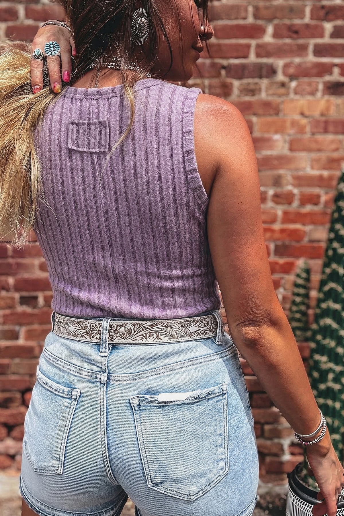 Phalaenopsis Slim Ribbed Mineral Wash Tank Top by Dear-Lover, featuring a fitted sleeveless design in ribbed fabric with subtle mineral wash texture.