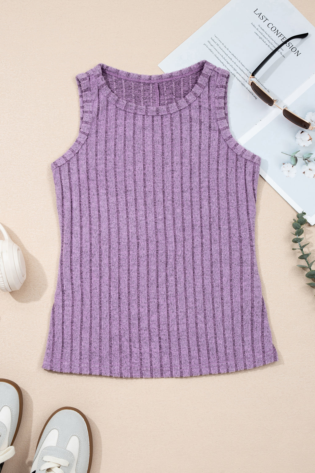 Phalaenopsis Slim Ribbed Mineral Wash Tank Top by Dear-Lover Dropshipping, sleeveless with ribbed texture in soft mineral wash finish.
