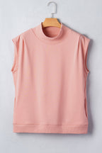 Black solid color high neck cap sleeve loose top by Dear-Lover, made of polyester and cotton, casual stylish women's top.