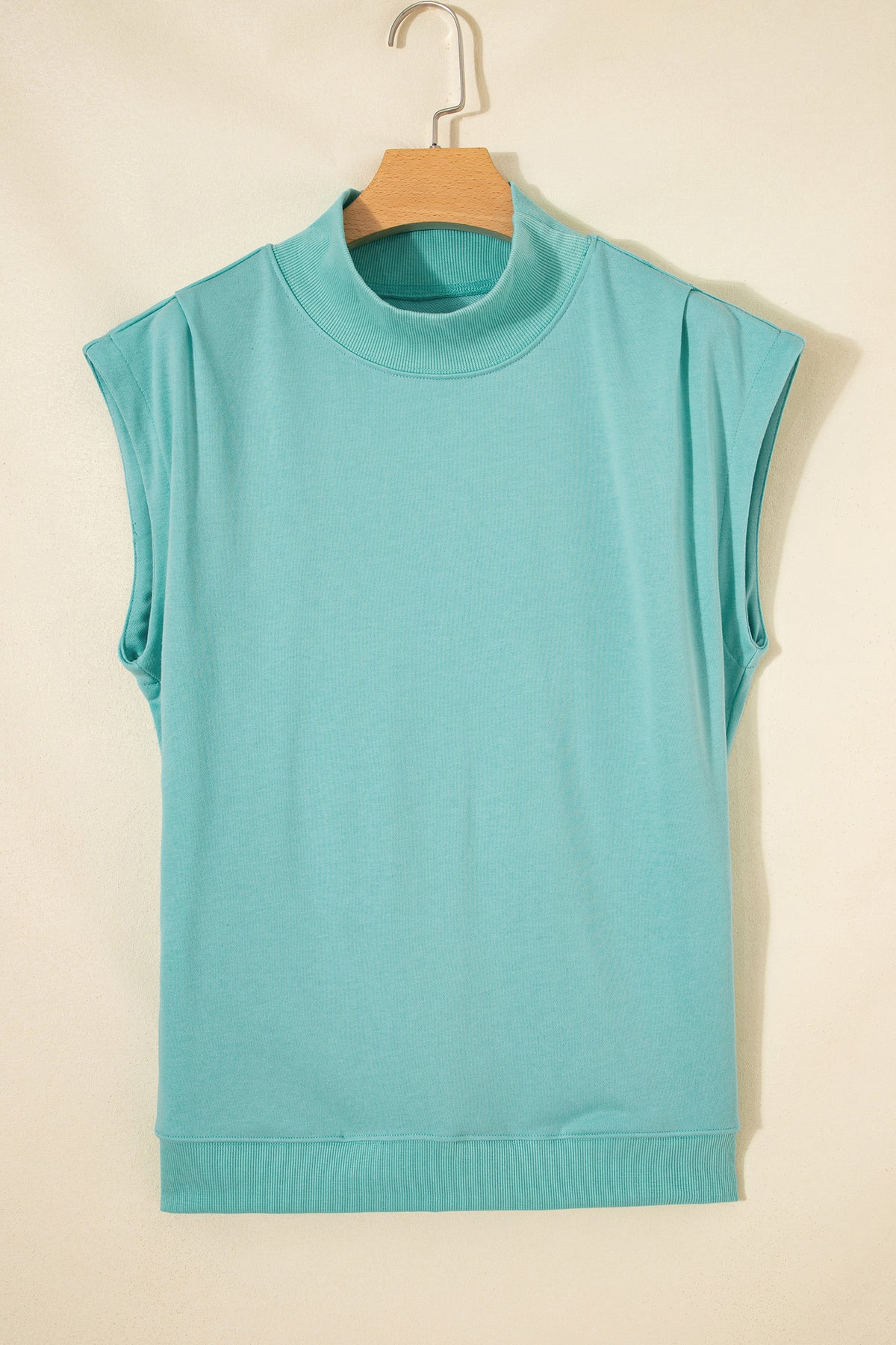 Black solid color high neck cap sleeve loose top by Dear-Lover, made of polyester and cotton, casual and comfortable for everyday wear.