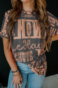 Dark grey Dear-Lover cowboy letter printed western fashion tee, casual top with western design, made of polyester and elastane.