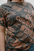Dark grey Dear-Lover cowboy letter printed Western fashion tee, short-sleeve tops with western design and comfortable fabric.