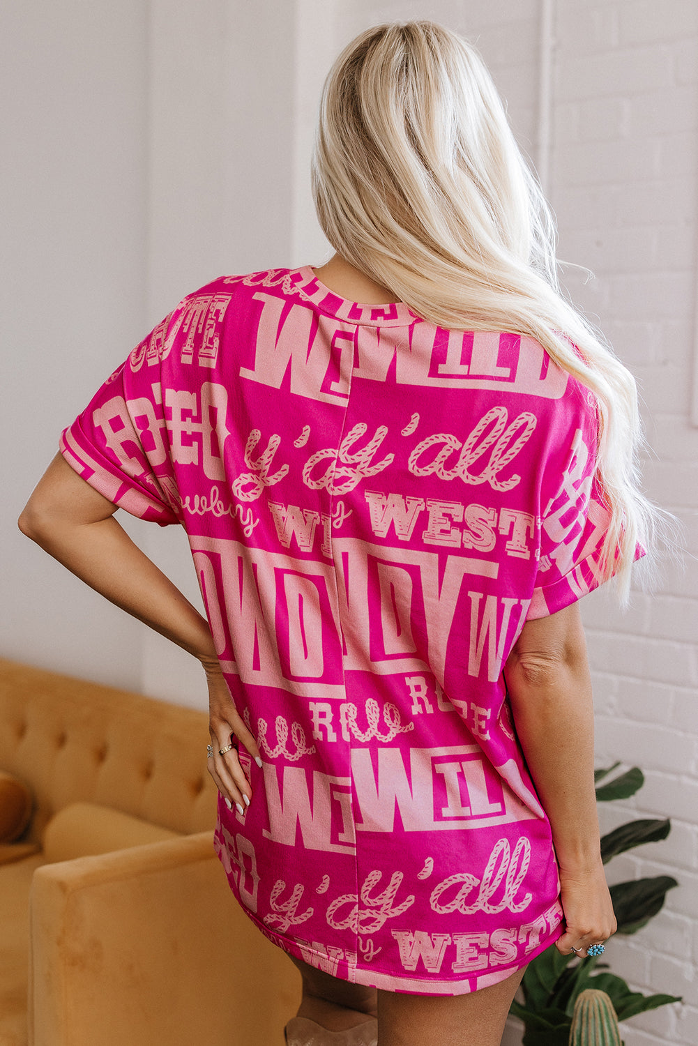 Dark grey Dear-Lover cowboy letter printed western fashion tee, lightweight polyester-elastane blend, casual top for western style.