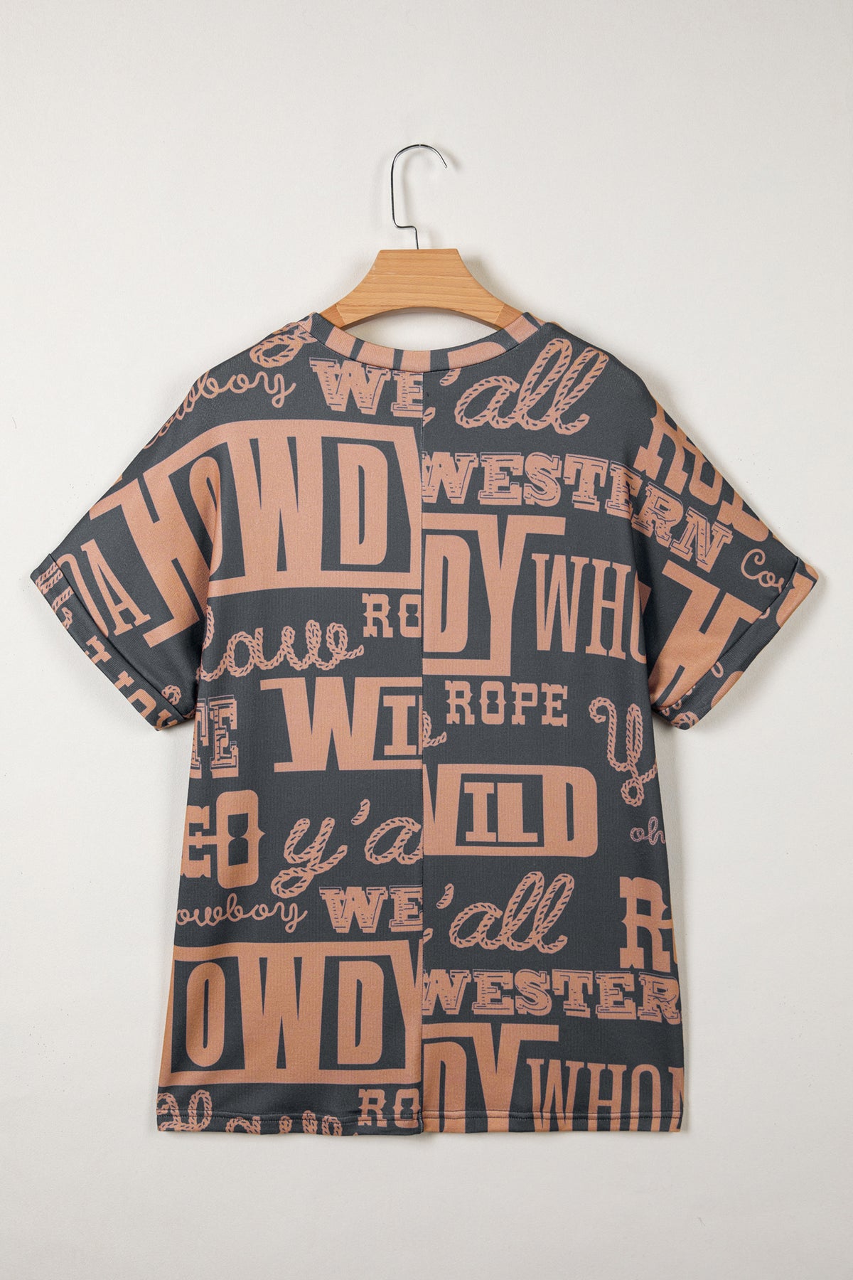 Dark grey Dear-Lover cowboy letter printed western fashion tee, short-sleeve polyester and elastane top with western design.