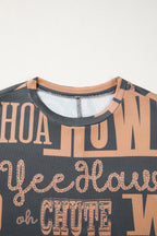 Dark grey Western fashion tee by Dear-Lover with cowboy letter print, made of polyester and elastane, casual Western style top