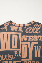 Dark grey Dear-Lover cowboy letter printed western fashion tee, casual top with western-inspired design and comfortable fit.
