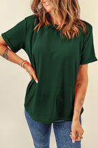 Dear-Lover casual plain crew neck tee in orchid petal color, made of polyester, cotton, and elastane, stylish and comfortable tops.