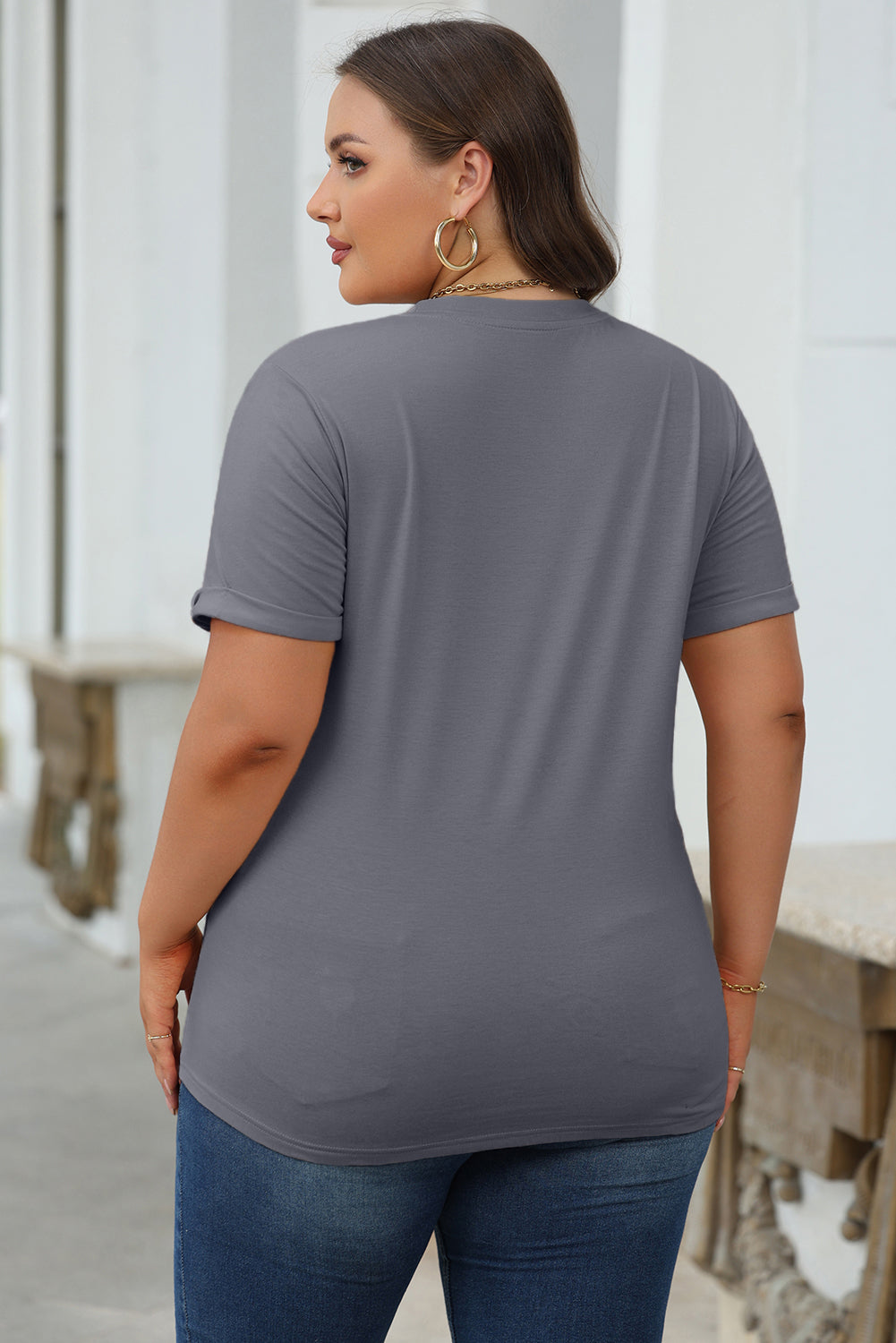 Dear-Lover casual plain crew neck tee in orchid petal color, made of polyester, cotton, and elastane, perfect for everyday wear.
