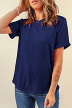 Dear-Lover casual plain crew neck tee in orchid petal color, made of polyester, cotton, and elastane, perfect for everyday wear.