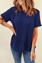 Dear-Lover plain crew neck tee in orchid petal color, casual tops made of polyester, cotton, and elastane, stylish and comfortable.