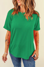 Dear-Lover casual plain crew neck T-shirt in orchid petal color, made of polyester, cotton, and elastane, for comfortable everyday wear.