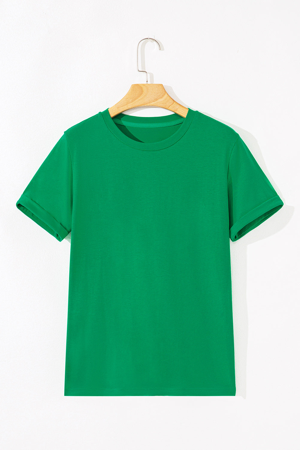 Dear-Lover casual plain crew neck tee in orchid petal, made of polyester, cotton, and elastane, casual tops and tees for everyday wear.