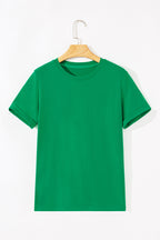 Dear-Lover casual plain crew neck tee in orchid petal, made of polyester, cotton, and elastane, casual tops and tees for everyday wear.