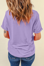 Dear-Lover casual plain crew neck tee in orchid petal color, made of polyester, cotton, and elastane, displayed on a hanger.