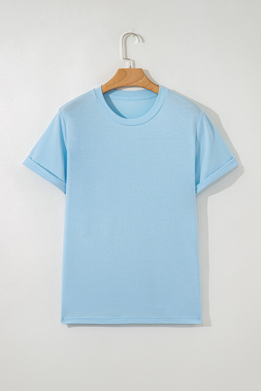 Dear-Lover casual plain crew neck tee in orchid petal color, made of polyester, cotton, and elastane for comfortable everyday wear.