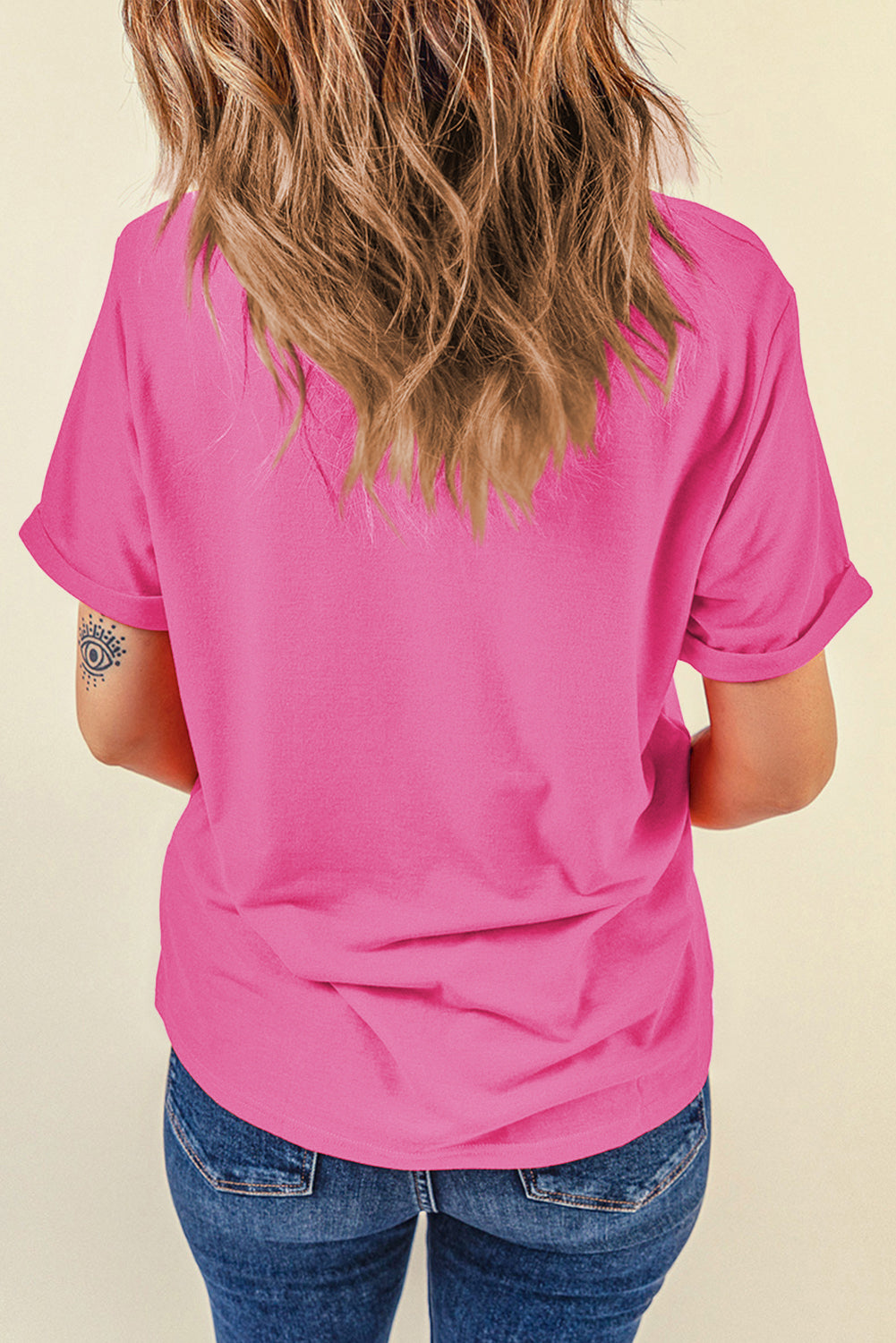 Dear-Lover plain crew neck tee in orchid petal color, casual tops made of polyester, cotton, and elastane, perfect for everyday wear.