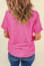 Dear-Lover plain crew neck tee in orchid petal color, casual tops made of polyester, cotton, and elastane, perfect for everyday wear.