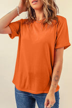 Dear-Lover casual plain crew neck tee in orchid petal color, made of polyester, cotton, and elastane, casual top for everyday wear.