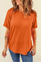 Dear-Lover casual plain crew neck tee in orchid petal color, made of polyester, cotton, and elastane, styled as a comfortable top.