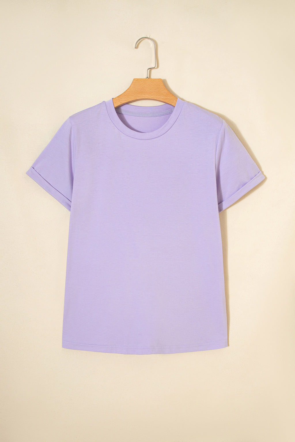 Dear-Lover plain crew neck tee in orchid petal color, casual polyester cotton elastane blend, short-sleeve tops for everyday wear