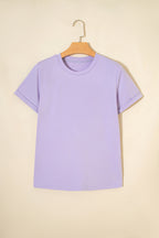 Dear-Lover plain crew neck tee in orchid petal color, casual polyester cotton elastane blend, short-sleeve tops for everyday wear