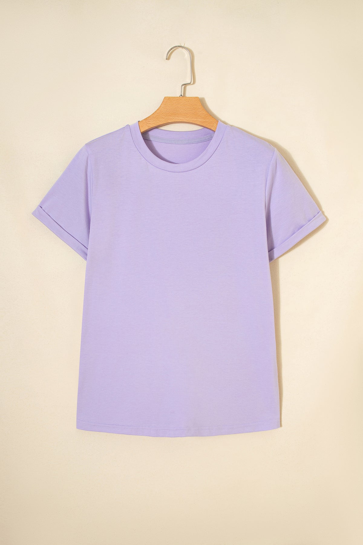Dear-Lover plain crew neck tee in orchid petal color, casual polyester cotton elastane blend, short-sleeve tops for everyday wear