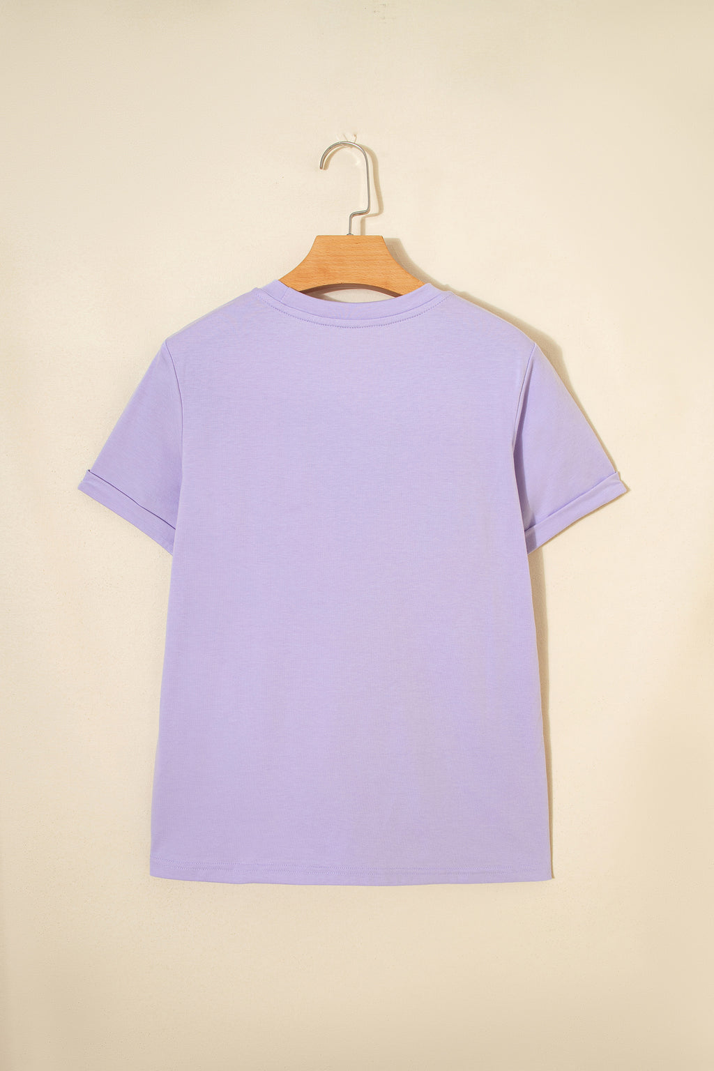 Dear-Lover plain crew neck tee in orchid petal color, made of polyester, cotton, and elastane, casual and comfortable top.