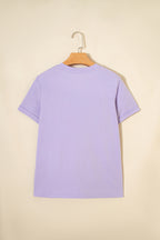 Dear-Lover plain crew neck tee in orchid petal color, made of polyester, cotton, and elastane, casual and comfortable top.