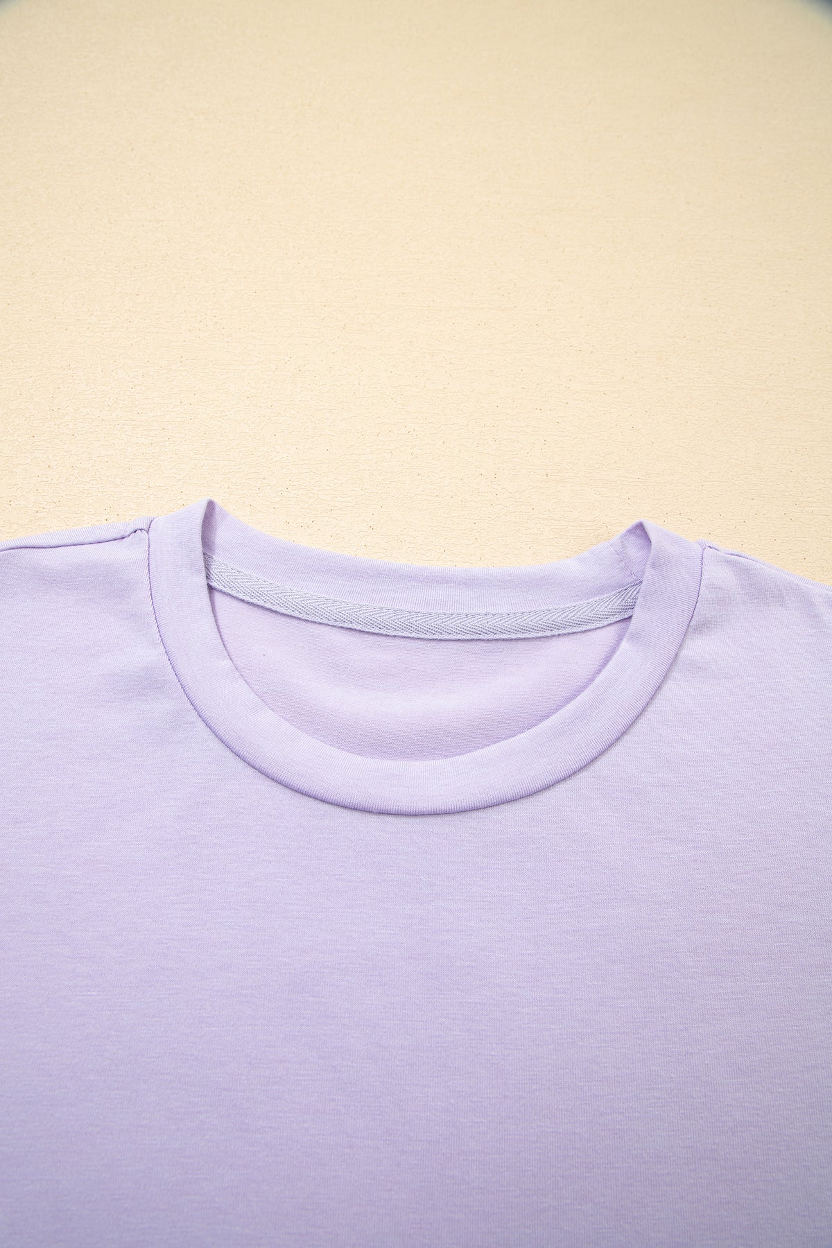 Dear-Lover plain crew neck tee in orchid petal color, casual tops made of polyester, cotton, and elastane fabric.