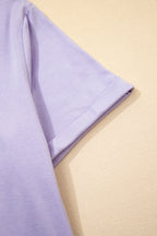 Dear-Lover plain crew neck T-shirt in orchid petal color, made of polyester, cotton, and elastane, casual and comfortable fit.