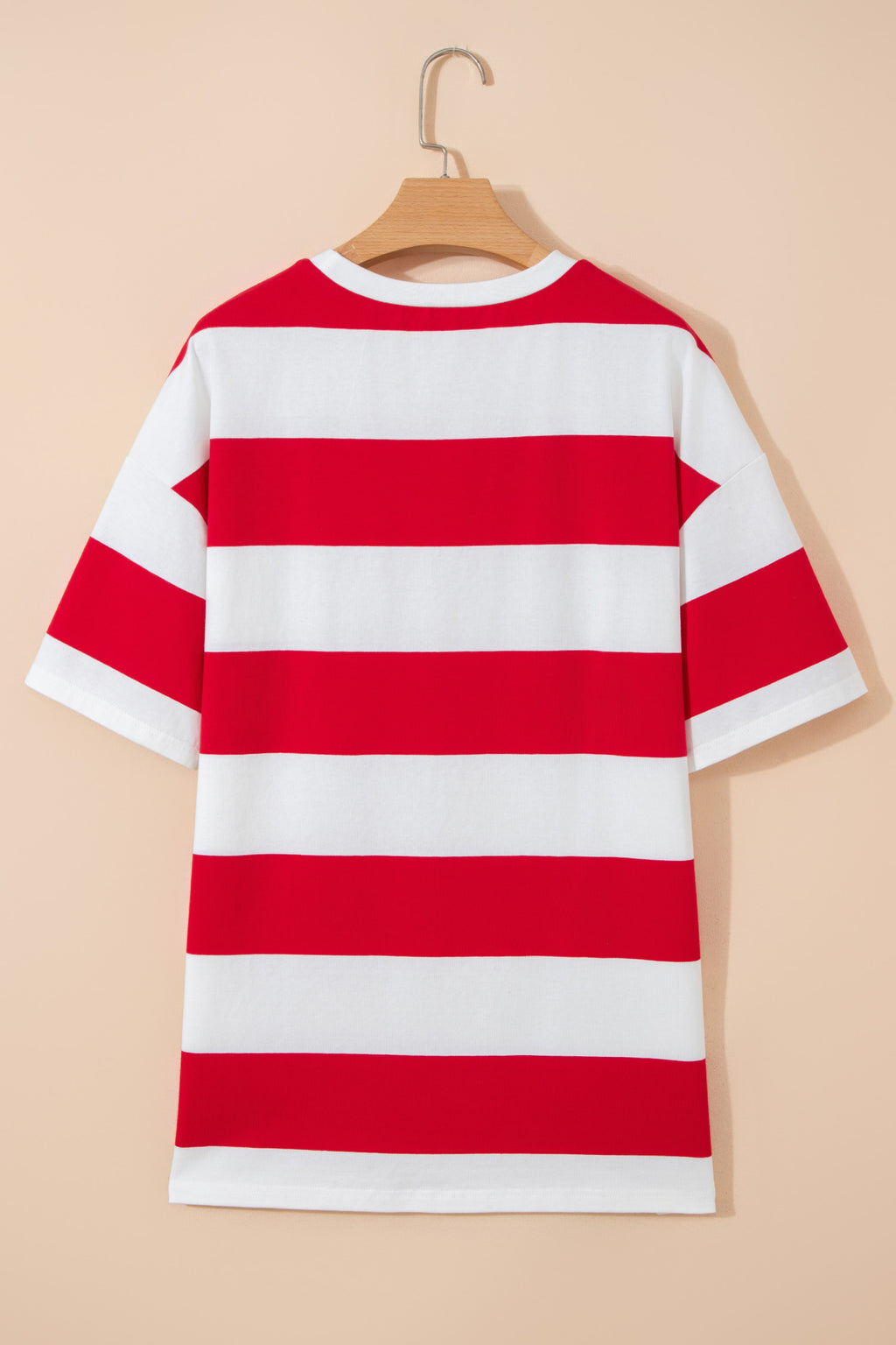 Racing Red striped color block oversized tunic tee by Dear-Lover Dropshipping, featuring cotton blend fabric and relaxed fit.