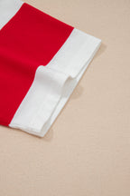 Racing Red Striped Color Block Oversize Tunic Tee from Dear-Lover, casual cotton and elastane top with bold red and stripe design.