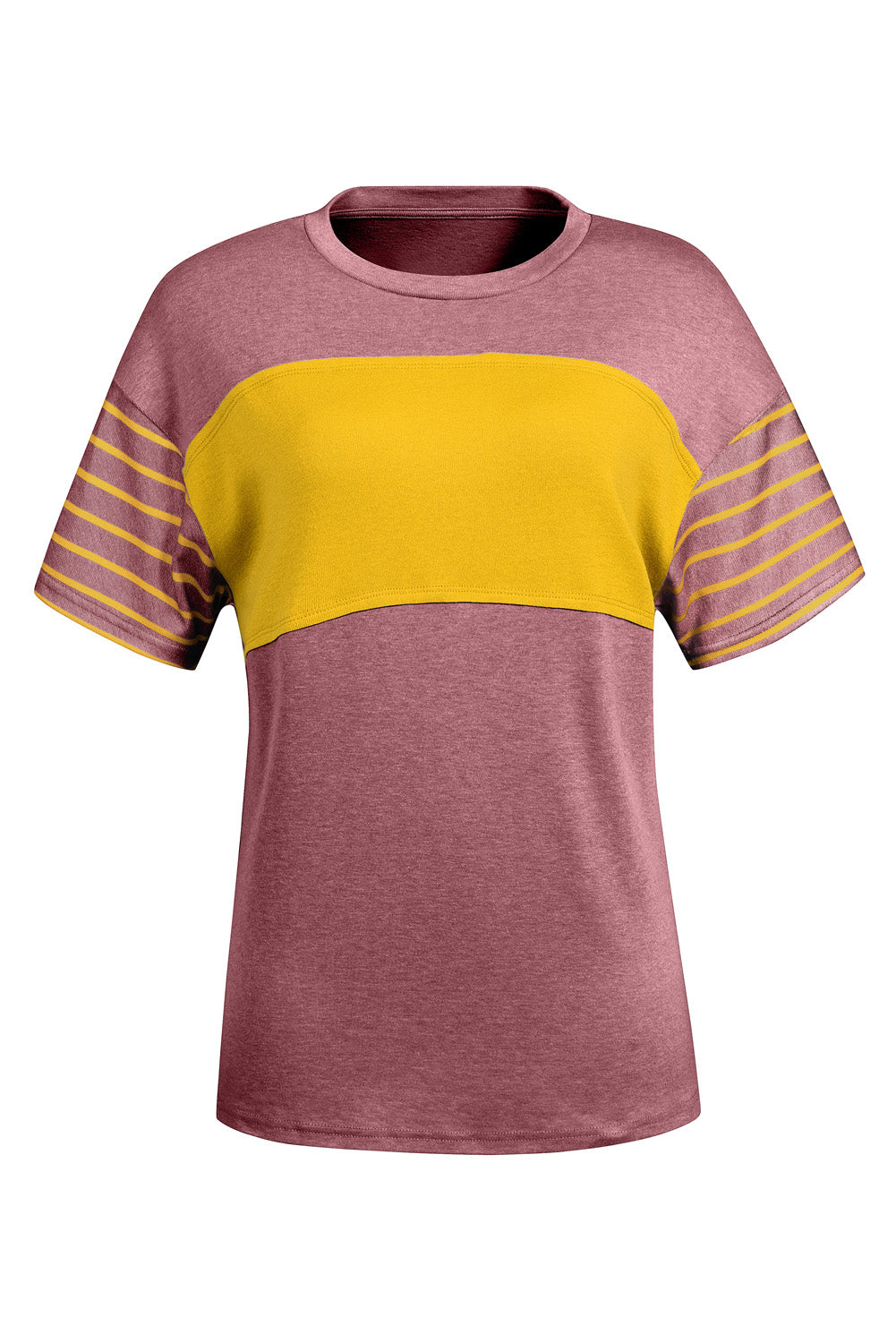 Red Dahlia color block striped loose T-shirt by Dear-Lover Dropshipping, featuring a casual fit and vibrant pattern.