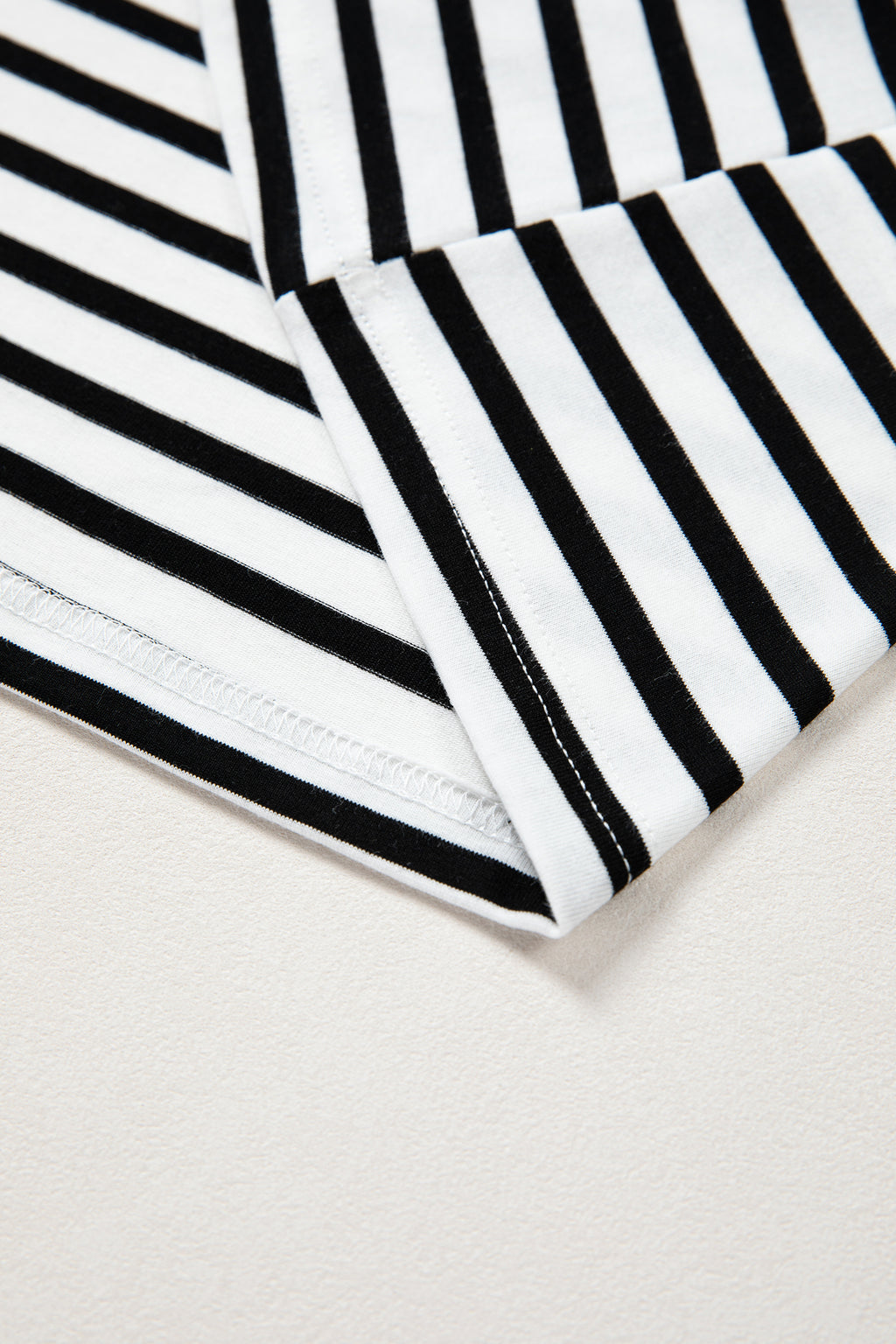 Black Stripe Scalloped Trim Round Neck T-Shirt from Dear-Lover, featuring a stylish scalloped hem and classic stripe design.