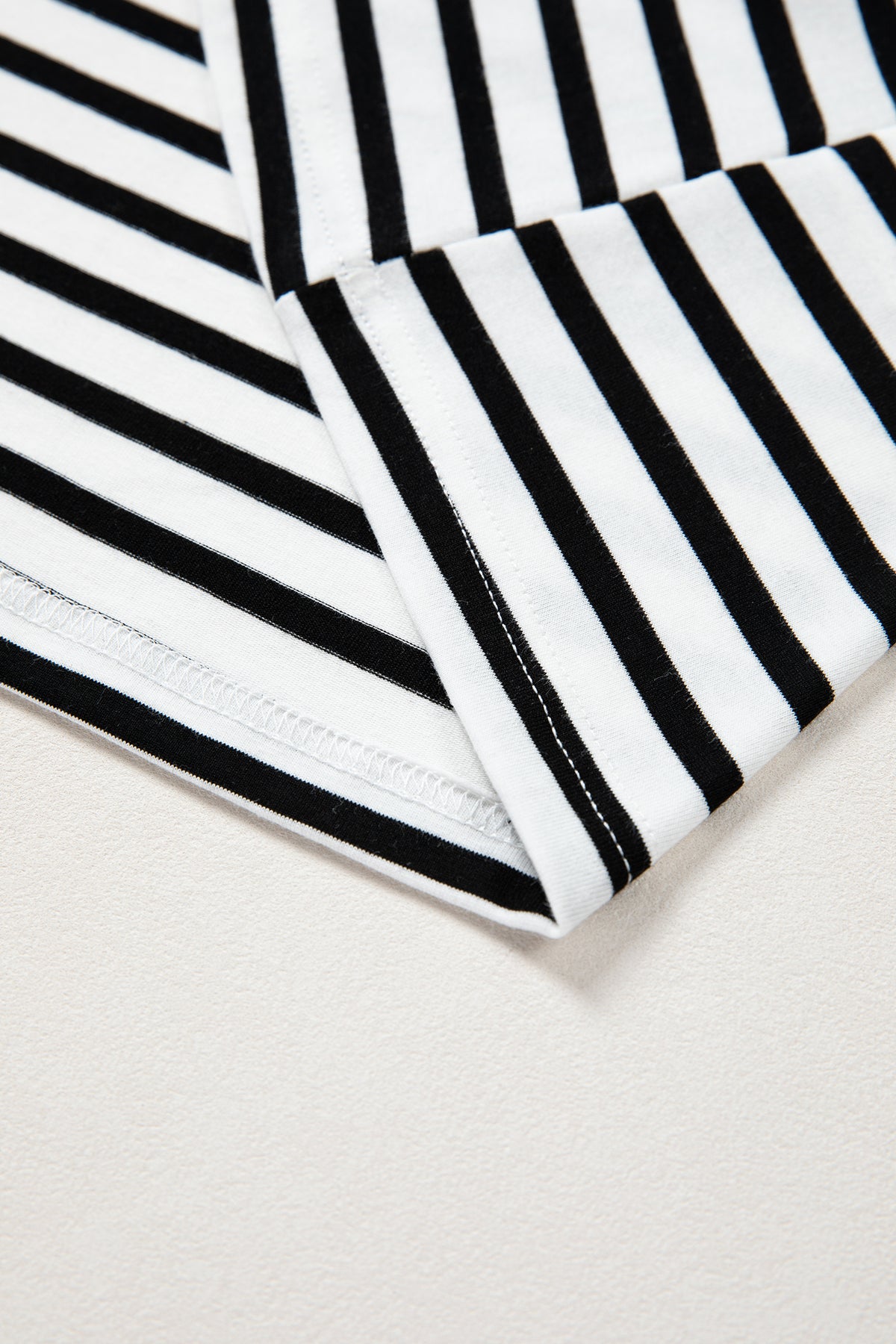 Black Stripe Scalloped Trim Round Neck T-Shirt from Dear-Lover, featuring a stylish scalloped hem and classic stripe design.