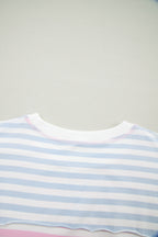 Red stripe casual oversize Dolman sleeve patchwork T-shirt by Dear-Lover Dropshipping, made of cotton and elastane, relaxed fit.