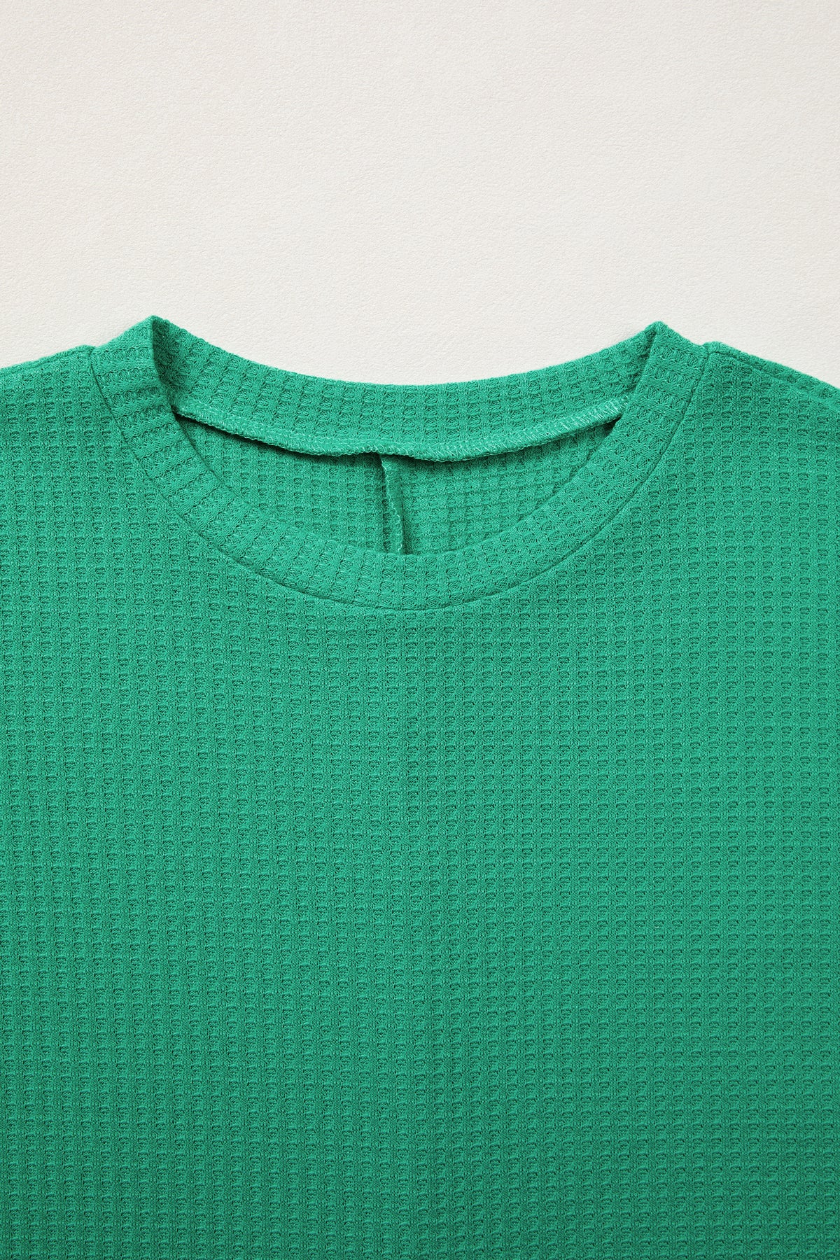 Sea green waffle textured knit dolman short sleeve top from Dear-Lover, loose fit, lightweight knit fabric, casual women’s tee.