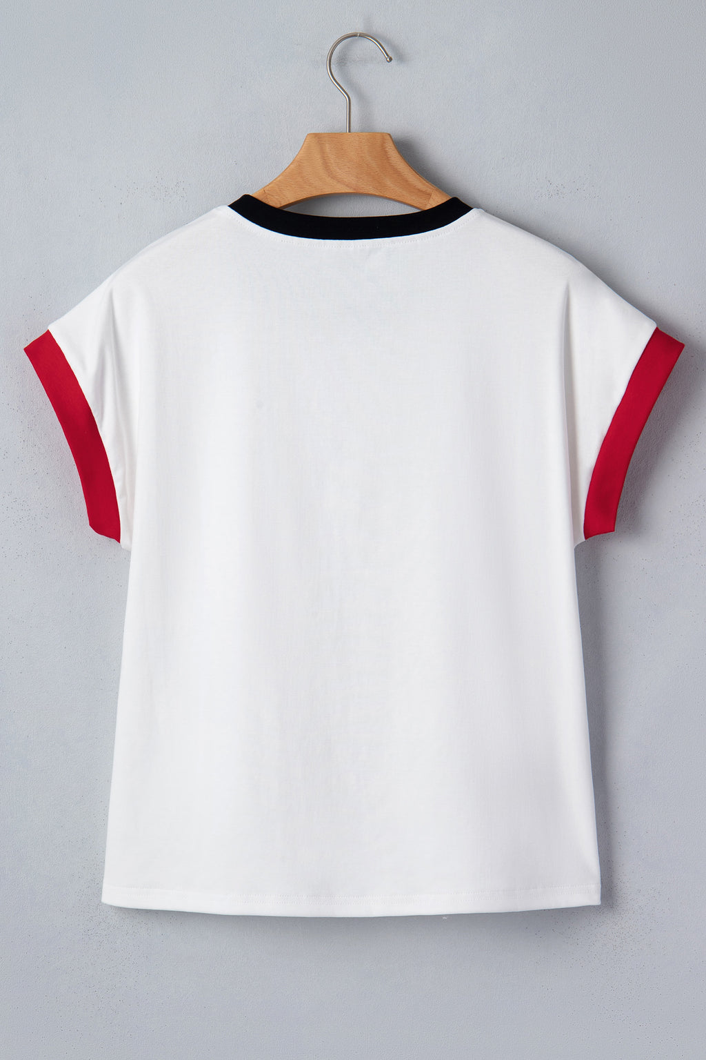 White USA Sequin Color Block Trim Loose T-shirt from Dear-Lover, featuring a casual fit with sequin accents and color block design.