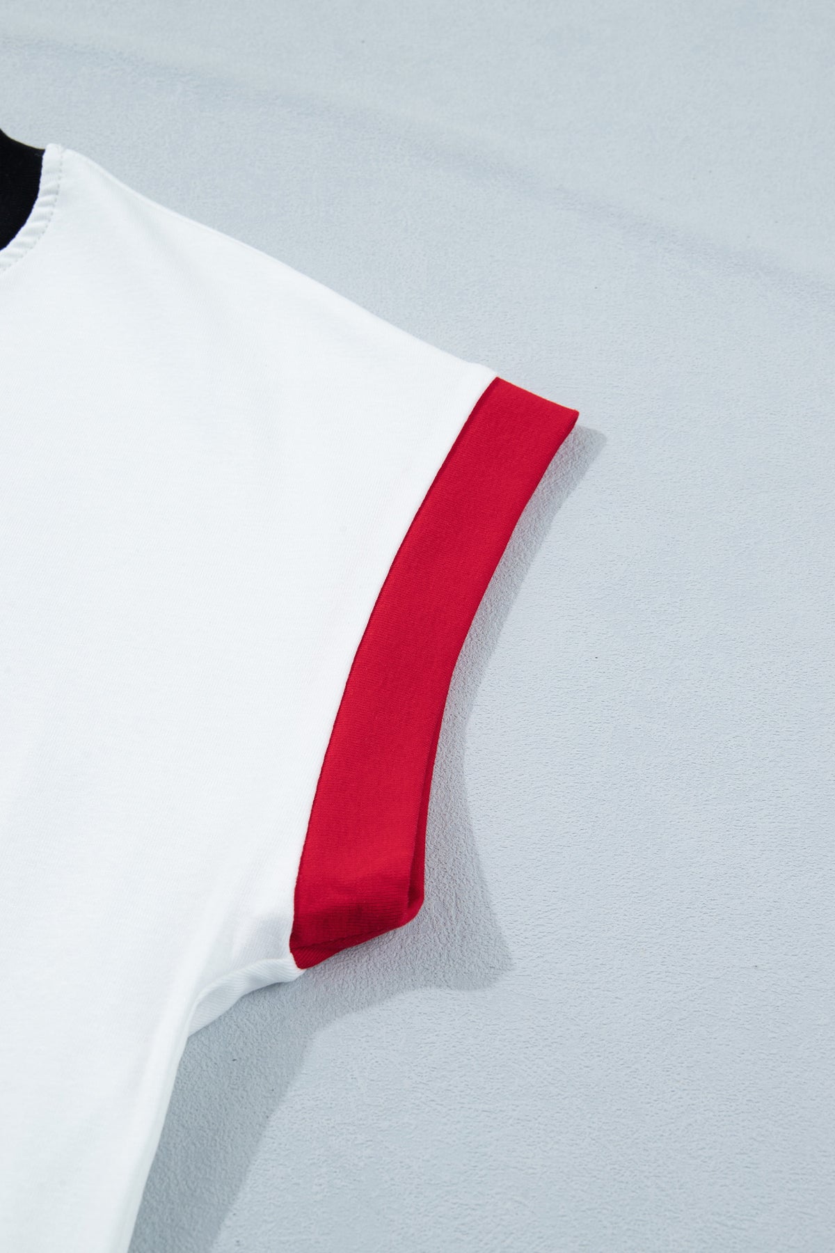 White USA sequin color block trim loose T-shirt from Dear-Lover, featuring a casual fit and stylish design.