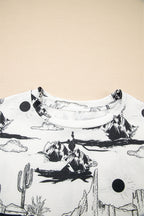 White desert sand print short sleeve knit top by Dear-Lover, featuring a lightweight polyester-elastane blend and casual style.