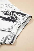 White Desert Sand print short sleeve knit top by Dear-Lover, lightweight polyester blend with a stylish desert sand pattern.
