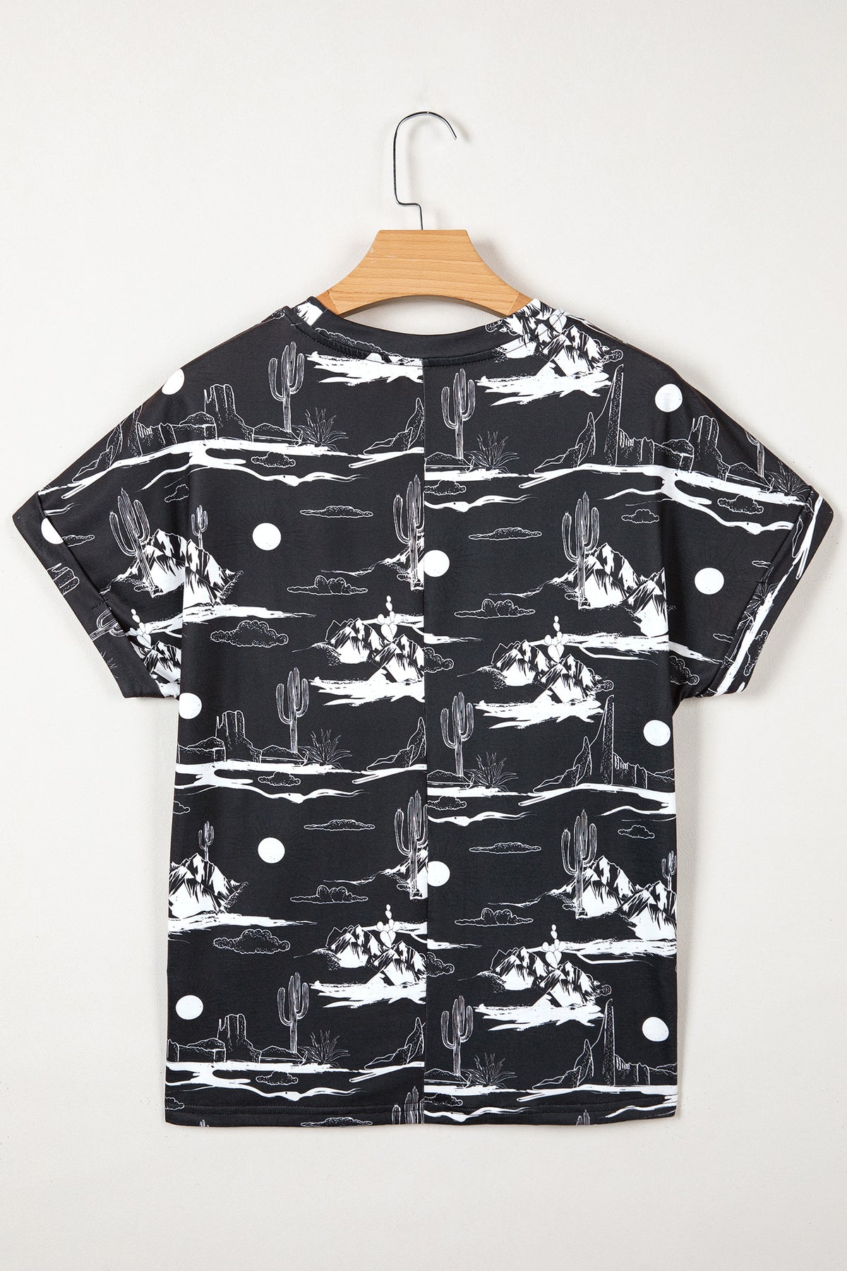 White desert sand print short sleeve knit top by Dear-Lover, lightweight polyester blend, casual stylish women's top.