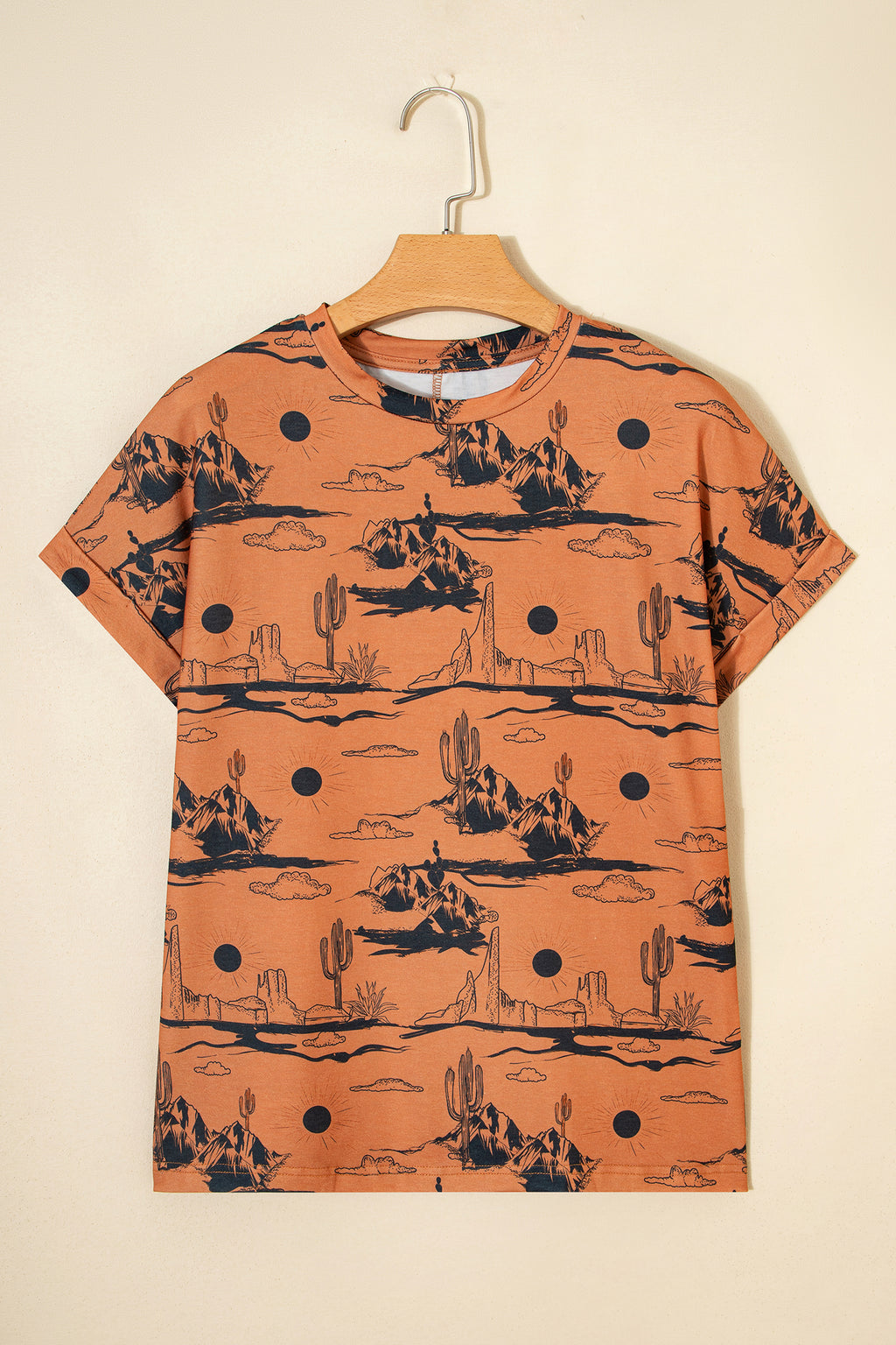 White Desert Sand Print Short Sleeve Knit Top by Dear-Lover, lightweight polyester blend with a desert sand design.