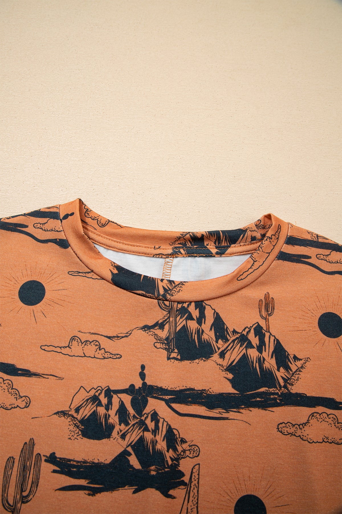 White Desert Sand print short sleeve knit top by Dear-Lover, featuring a comfortable polyester-elastane blend and casual style.