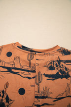White Desert Sand print short sleeve knit top from Dear-Lover, featuring a casual polyester and elastane blend for comfortable wear.