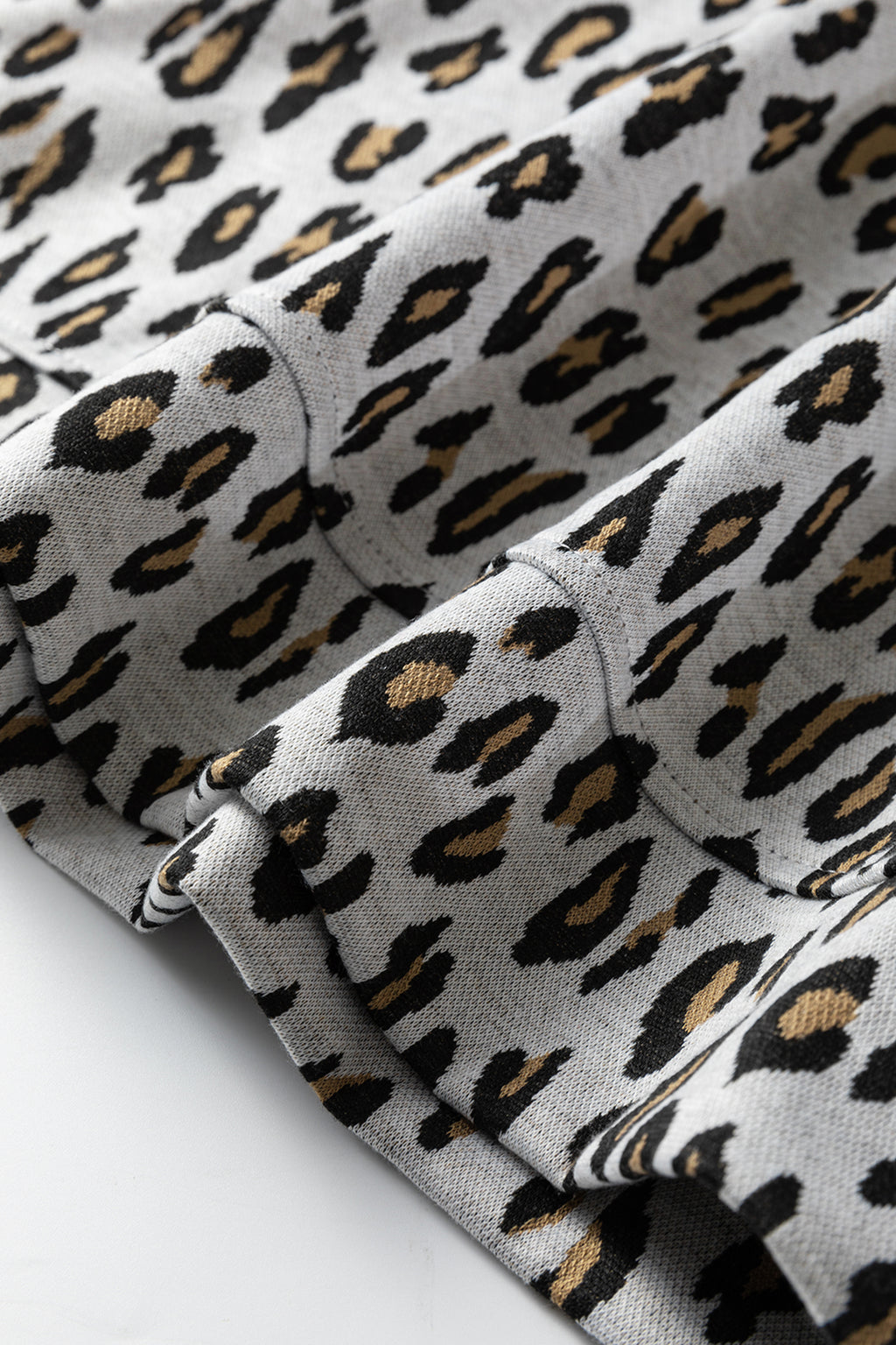 Beige leopard print casual tee and pants two-piece set by Dear-Lover, comfortable polyester-elastane fabric, stylish loungewear.